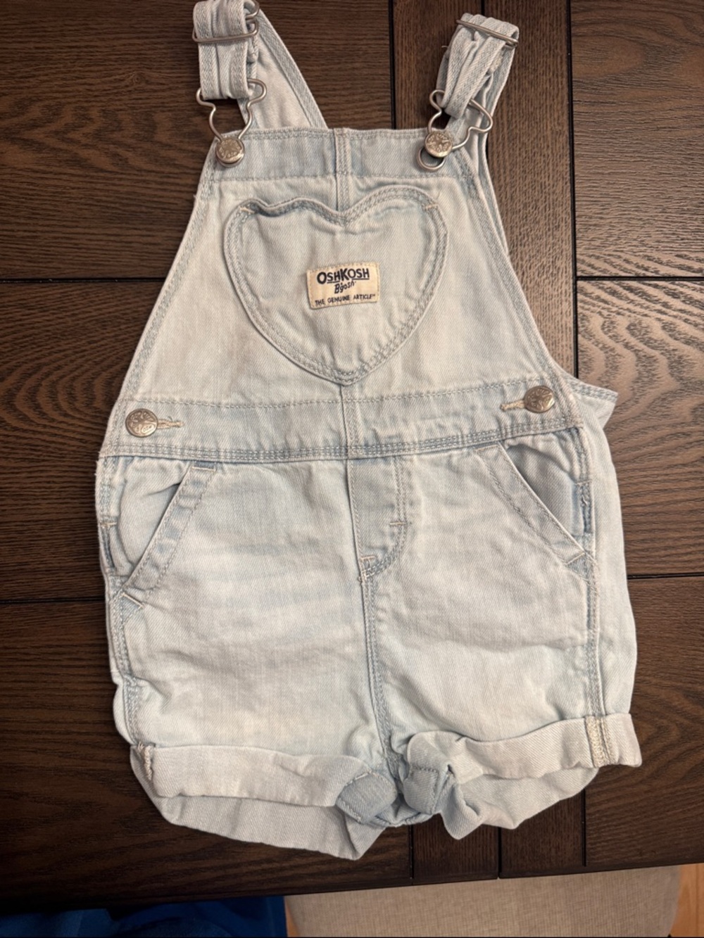 OshKosh B'gosh Light Wash Denim Heart Pocket Shortalls - Light Blue